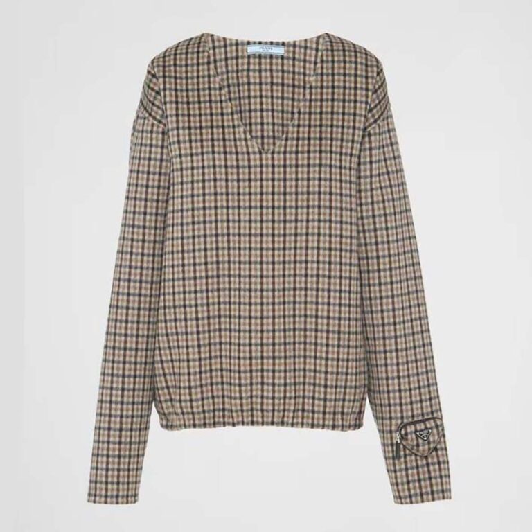 Prada Women Cashgora Check Top with Triangle logo