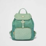 Prada Women Re-Nylon and Ostrich Leather Backpack-Green