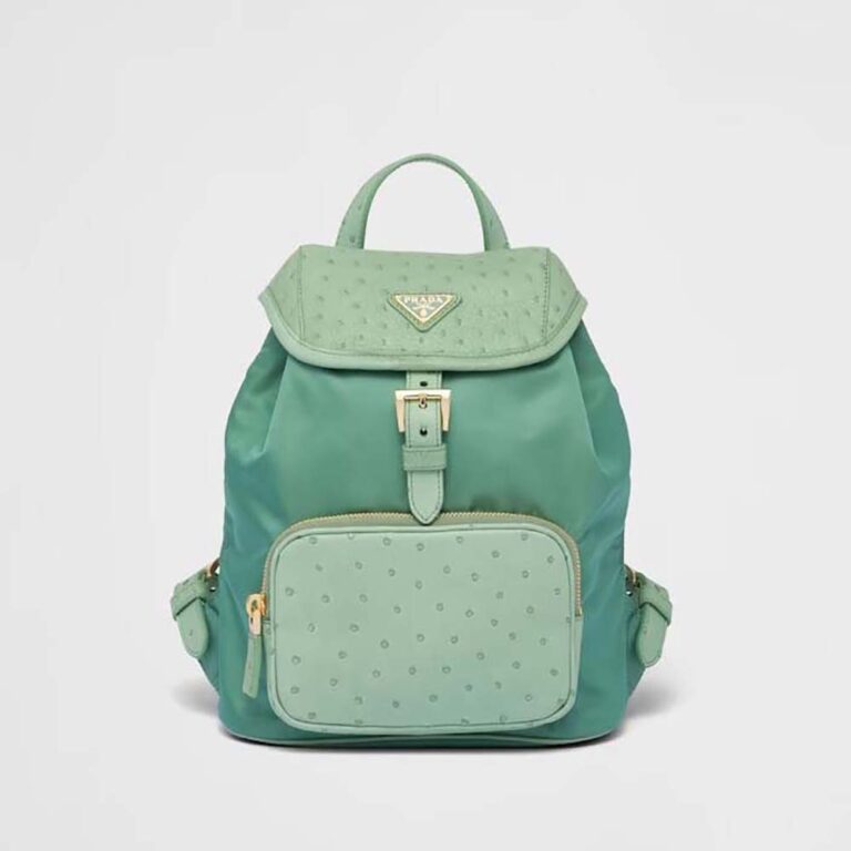 Prada Women Re-Nylon and Ostrich Leather Backpack-Green