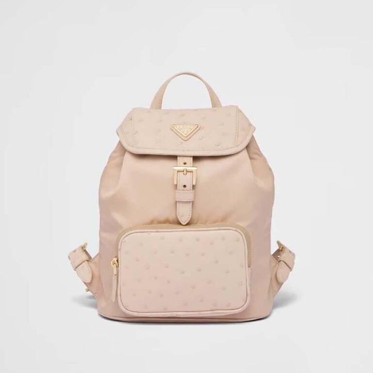Prada Women Re-Nylon and Ostrich Leather Backpack-Pink