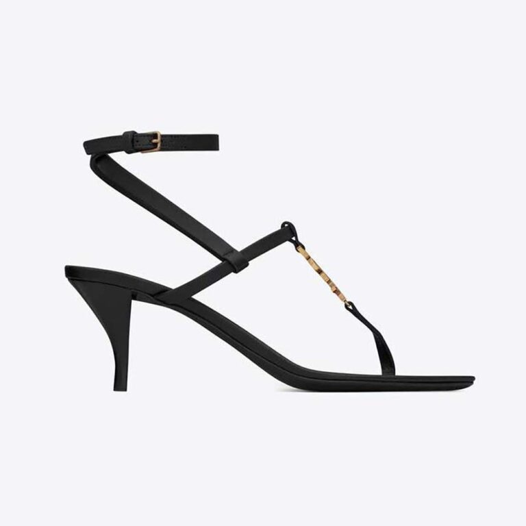 Saint Laurent YSL Women Cassandra Sandals in Smooth Leather-Black
