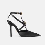 Versace Women Gianni Ribbon Cage Satin Pumps-Black