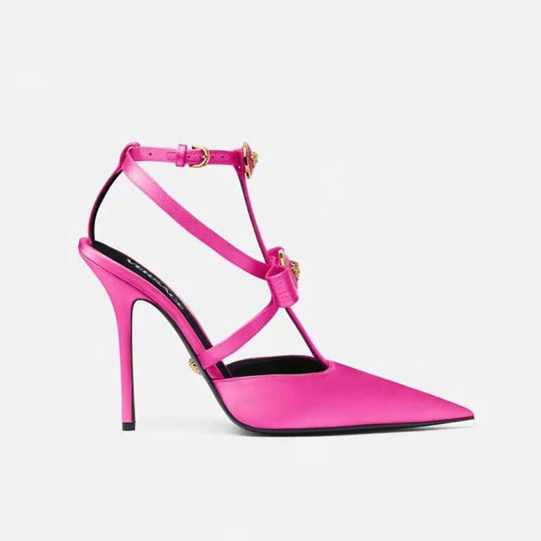 Versace Women Gianni Ribbon Cage Satin Pumps-Rose