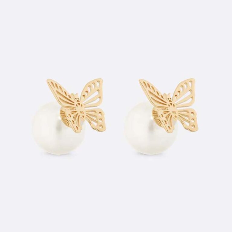 Dior Women Tribales Earrings Gold-Finish Metal and White Resin Pearls