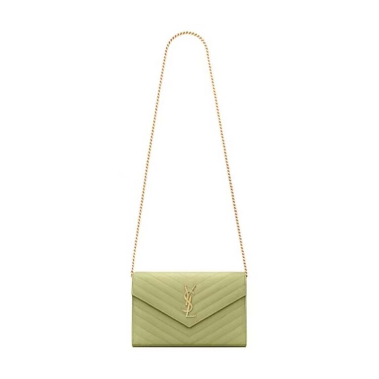 Saint Laurent Monogram Chain Wallet Grain De Poudre Embossed-Green
