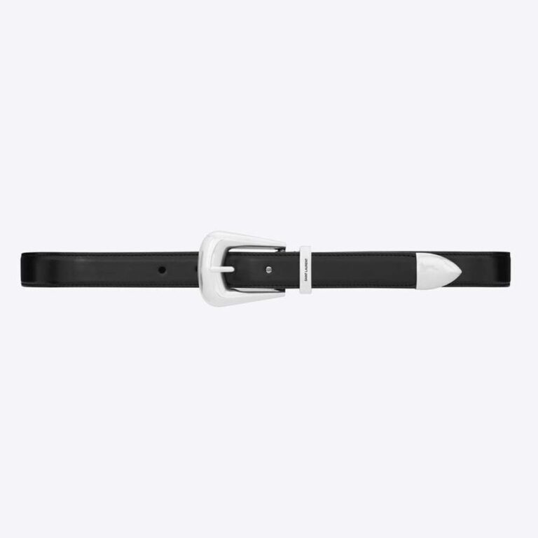 Saint Laurent YSL Women Folk Buckle Belt in Smooth Leather