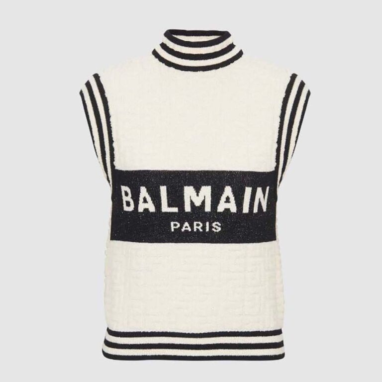 Balmain Women Monogrammed Bouclette Knit Top-BF1AB355KE95