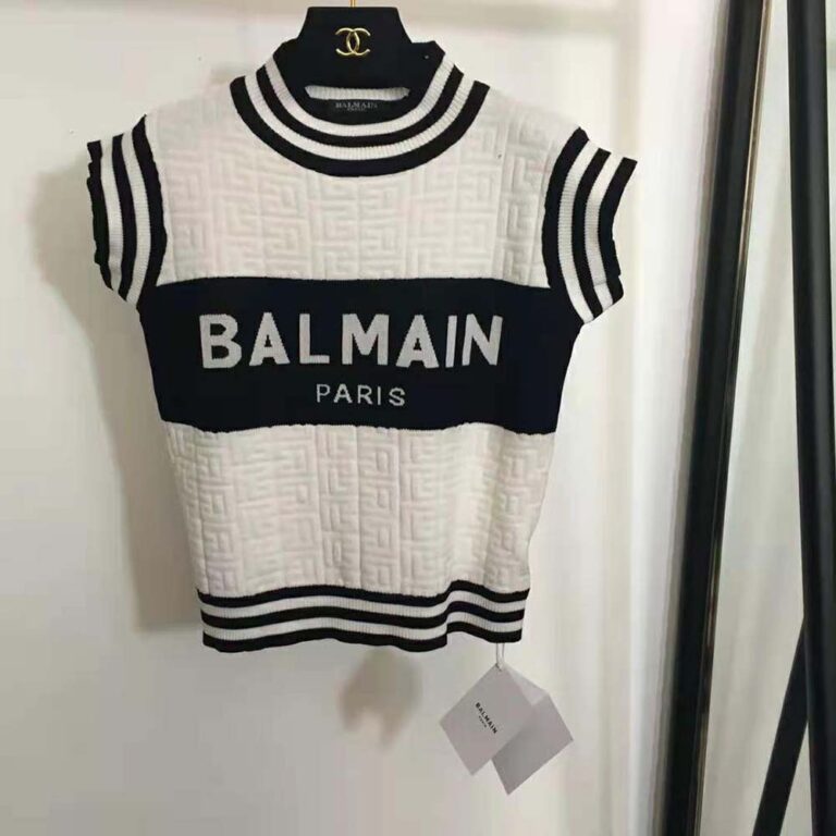 Balmain Women Monogrammed Bouclette Knit Top-BF1AB355KE95
