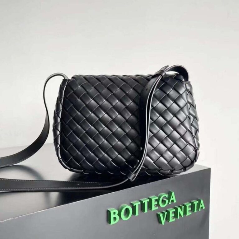 Bottega Veneta Unisex Small Cobble Messenger in Calfskin Leather-Black