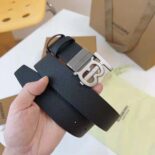 Burberry Men Reversible Leather TB Belt-Black 80432471