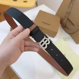 Burberry Men Reversible Leather TB Belt-Black 80432471