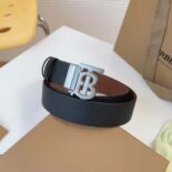 Burberry Men Reversible Leather TB Belt-Black 80432471