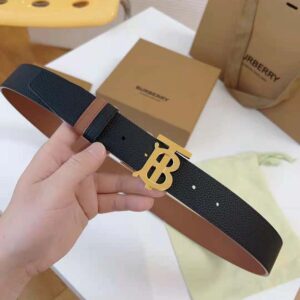 Burberry Men Reversible Leather TB Belt-Black/Light Gold 80666501