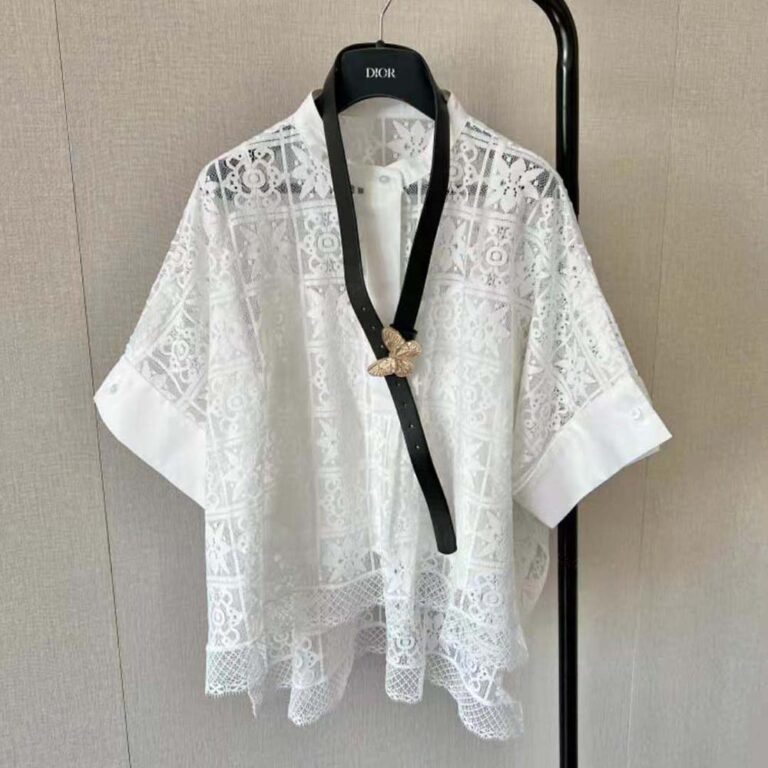 Dior Women Blouse Ecru Technical Cotton Lace
