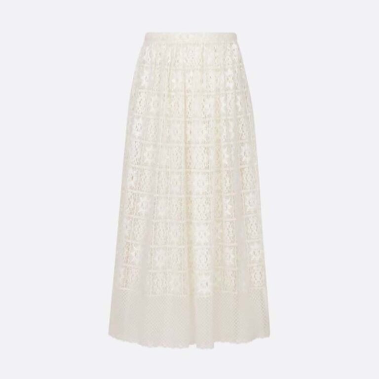 Dior Women Flared Mid-Length Skirt Ecru Technical Cotton Lace with Star Motif
