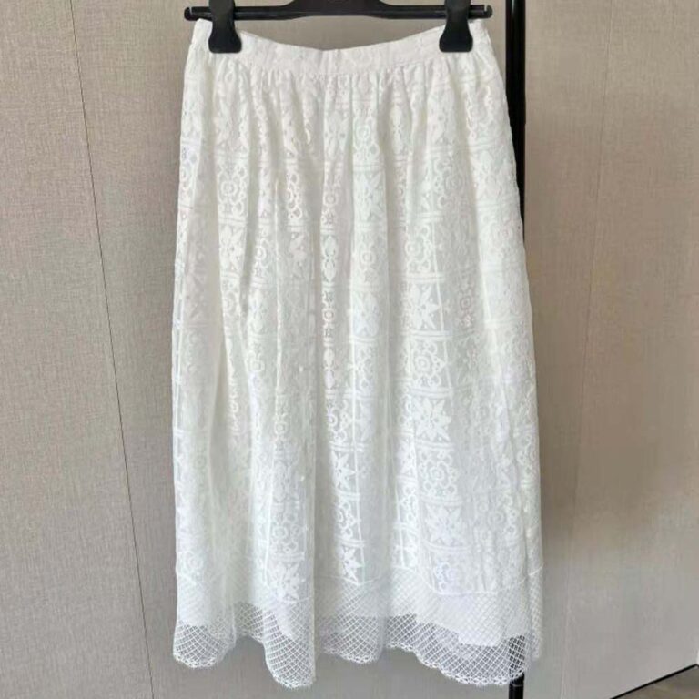 Dior Women Flared Mid-Length Skirt Ecru Technical Cotton Lace with Star Motif