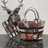 Dior Women Hat Basket Bag Natural Multicolor Albero della Vita Embroidery