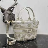 Dior Women Hat Basket Bag White and Gold-tone Gradient Butterflies Embroidery