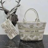 Dior Women Hat Basket Bag White and Gold-tone Gradient Butterflies Embroidery