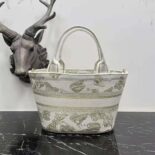 Dior Women Hat Basket Bag White and Gold-tone Gradient Butterflies Embroidery