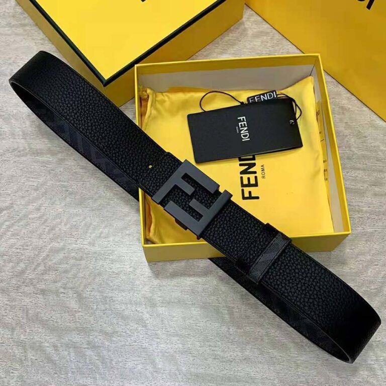 Fendi Men FF Belt Black Leather Reversible