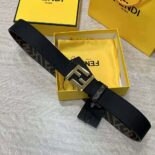 Fendi Men FF Rounded Belt Black Leather Reversible-Gold