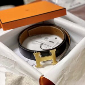 Hermes Men H Belt Buckle & Reversible Leather Strap 32 mm-Black