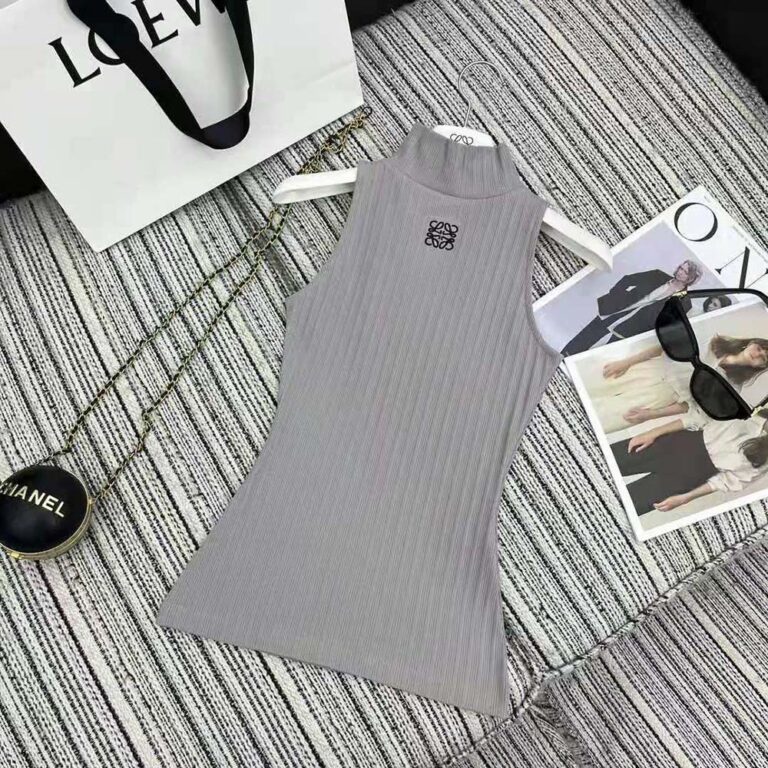 Loewe Women High Neck Top in Cotton Blend-Silver S359Y23X8
