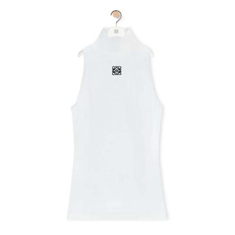 Loewe Women High Neck Top in Cotton Blend-White S359Y23X81