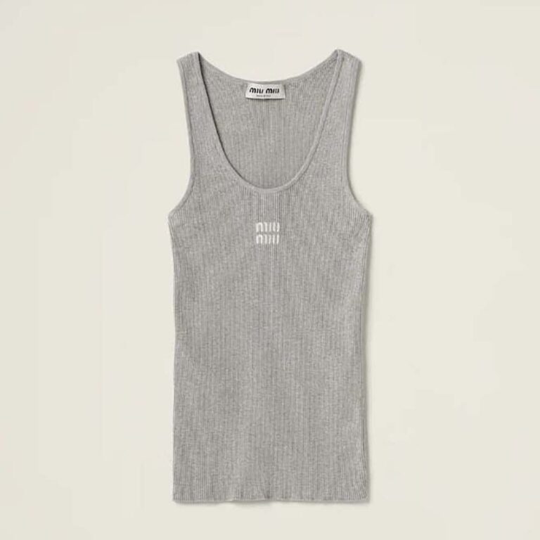 Miu Miu Women Cotton Knit Tank Top-Silver MMV186
