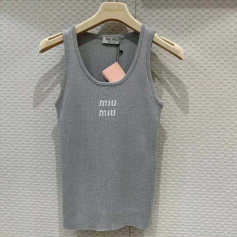 Miu Miu Women Cotton Knit Tank Top-Silver MMV186