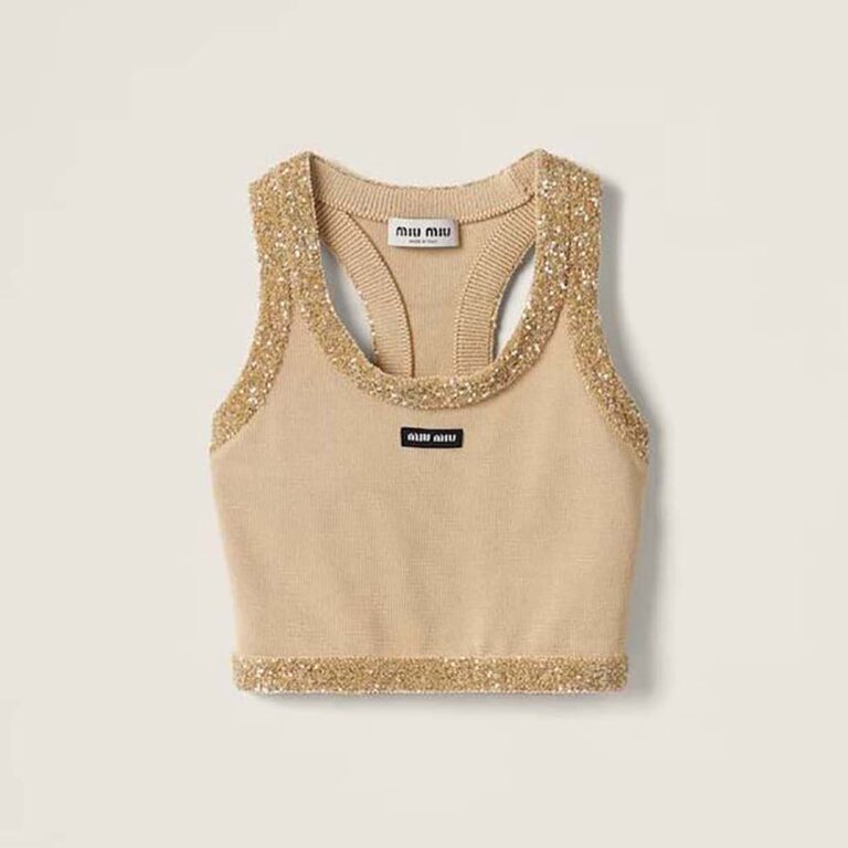 Miu Miu Women Silk Knit Top-Beige MMV155_13Q1_F0061