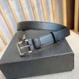 Prada Unisex N Leather Belt with Enameled-metal Triangle Logo-Black F0002