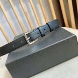 Prada Unisex N Leather Belt with Enameled-metal Triangle Logo-Black F0002