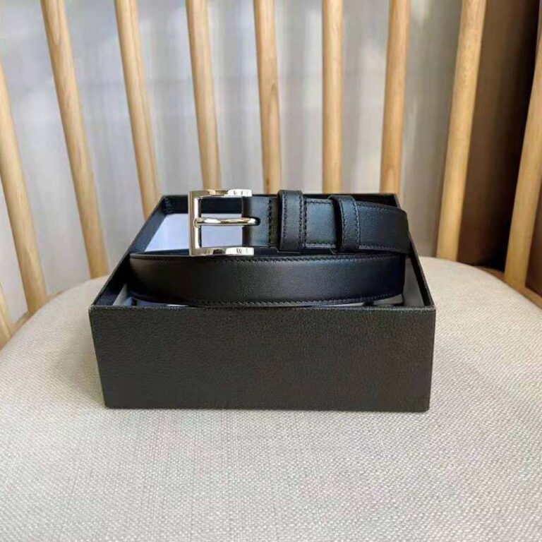 Prada Unisex N Leather Belt with Enameled-metal Triangle Logo-Black F0002