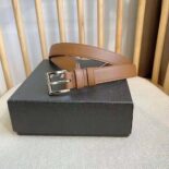 Prada Unisex N Leather Belt with Enameled-metal Triangle Logo-Brown F0046