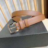 Prada Unisex N Leather Belt with Enameled-metal Triangle Logo-Brown F0046