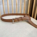 Prada Unisex N Leather Belt with Enameled-metal Triangle Logo-Brown F0046
