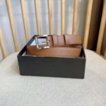 Prada Unisex N Leather Belt with Enameled-metal Triangle Logo-Brown F0046
