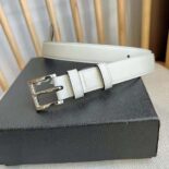 Prada Unisex N Leather Belt with Enameled-metal Triangle Logo-White F0009
