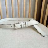 Prada Unisex N Leather Belt with Enameled-metal Triangle Logo-White F0009