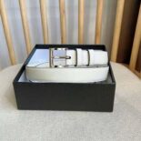 Prada Unisex N Leather Belt with Enameled-metal Triangle Logo-White F0009