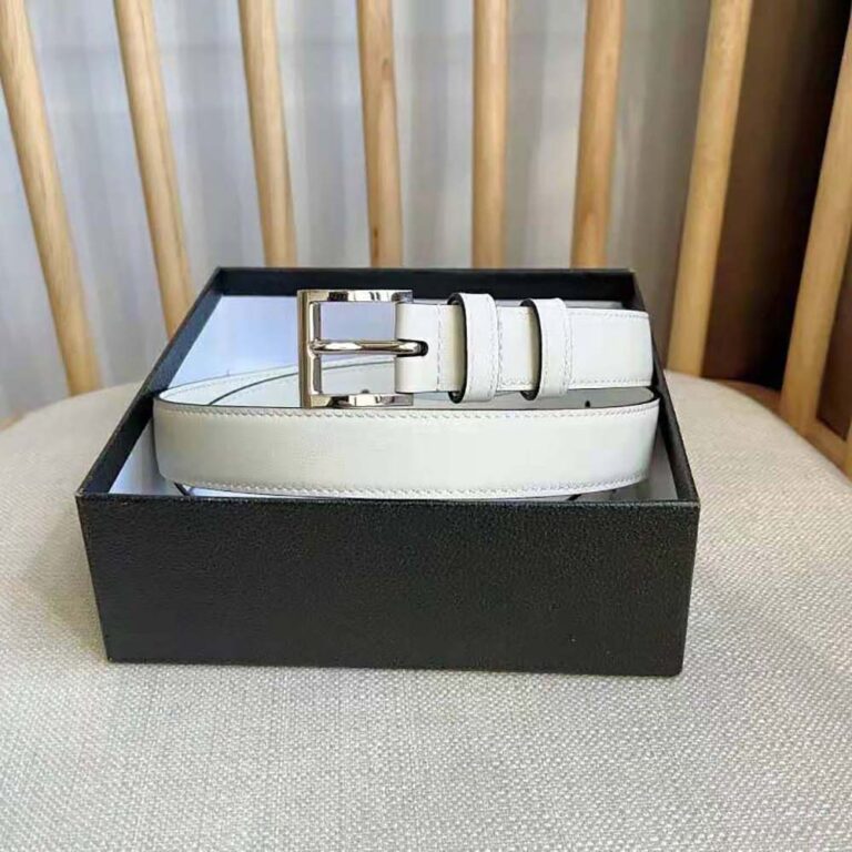 Prada Unisex N Leather Belt with Enameled-metal Triangle Logo-White F0009