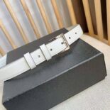 Prada Unisex N Leather Belt with Enameled-metal Triangle Logo-White F0009