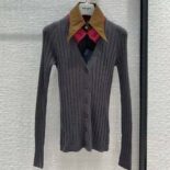 Prada Women Cashmere and Silk Cardigan with Collar-Gray