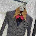 Prada Women Cashmere and Silk Cardigan with Collar-Gray