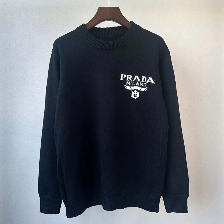 Prada Women Cashmere and Silk Sweater With Intarsia Logo-Black F0008