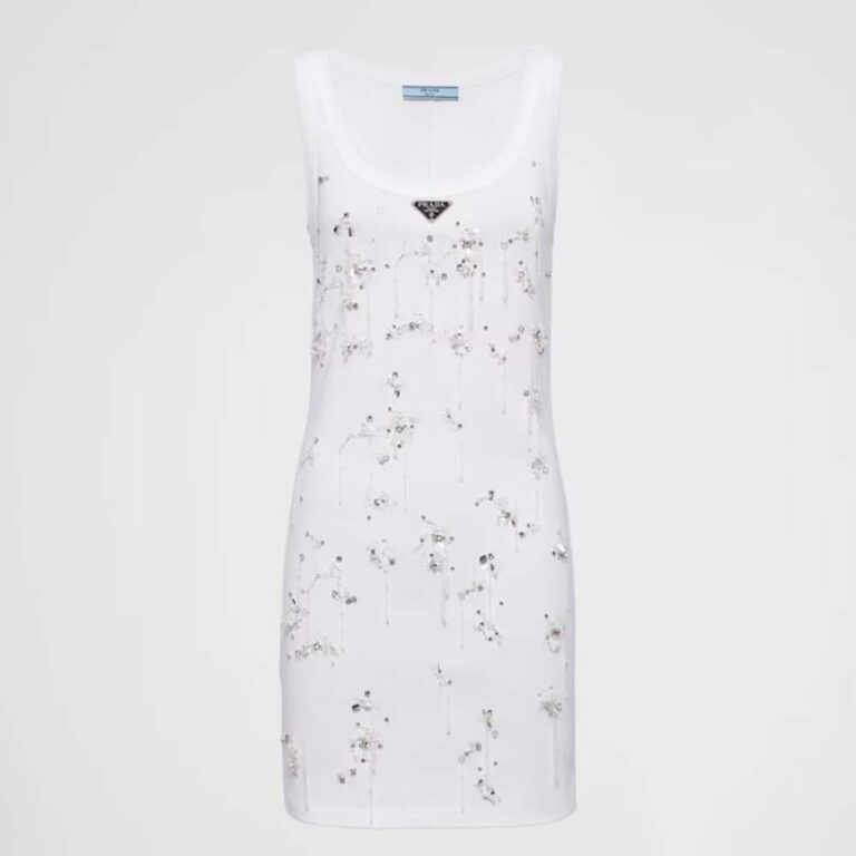 Prada Women Embroidered Ribbed Jersey Dress 33582R
