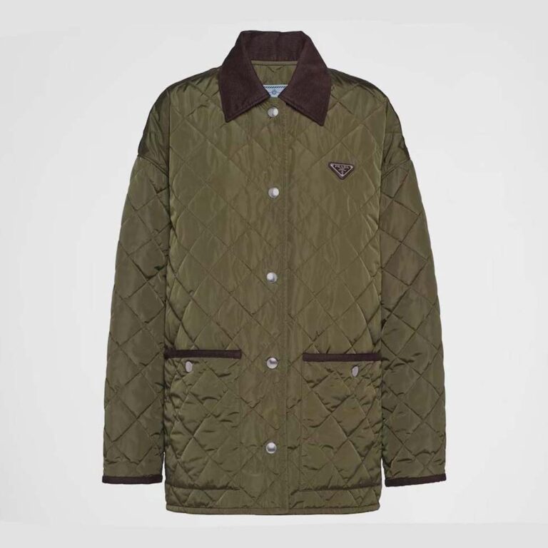Prada Women Light Re-Nylon Jacket with Enameled Metal Triangle Logo-Green