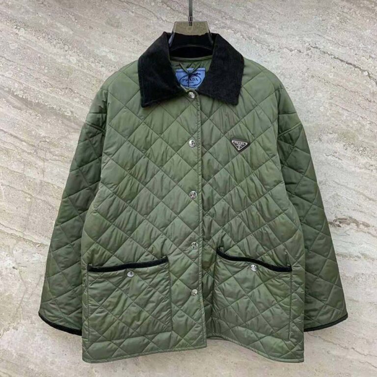 Prada Women Light Re-Nylon Jacket with Enameled Metal Triangle Logo-Green